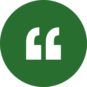Quotation marks icon on green circle background.